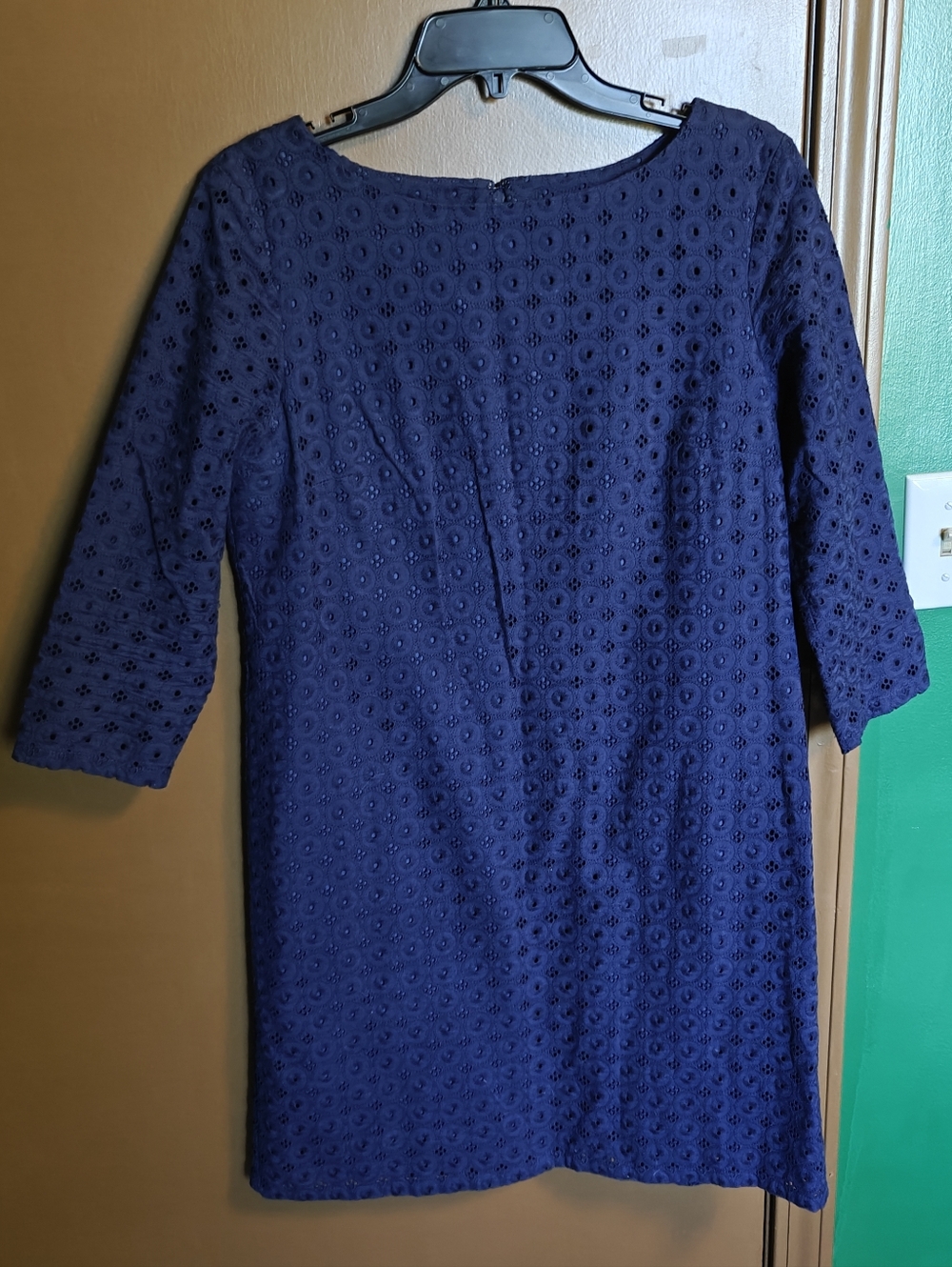 L.L. Bean Navy Eyelet Shift Mini Dress - Size 6